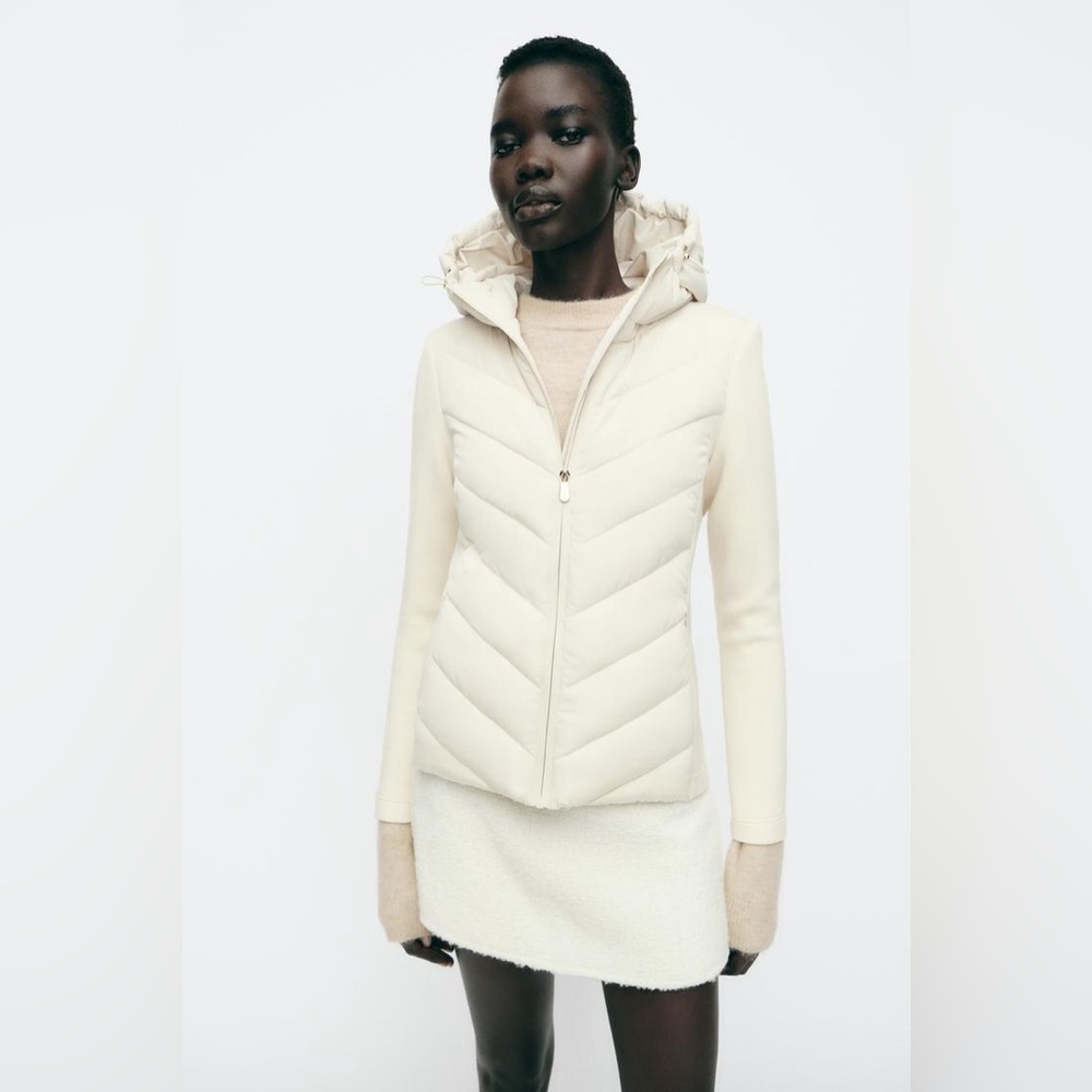 NWT Zara Cream And Gold Puffer Jacket